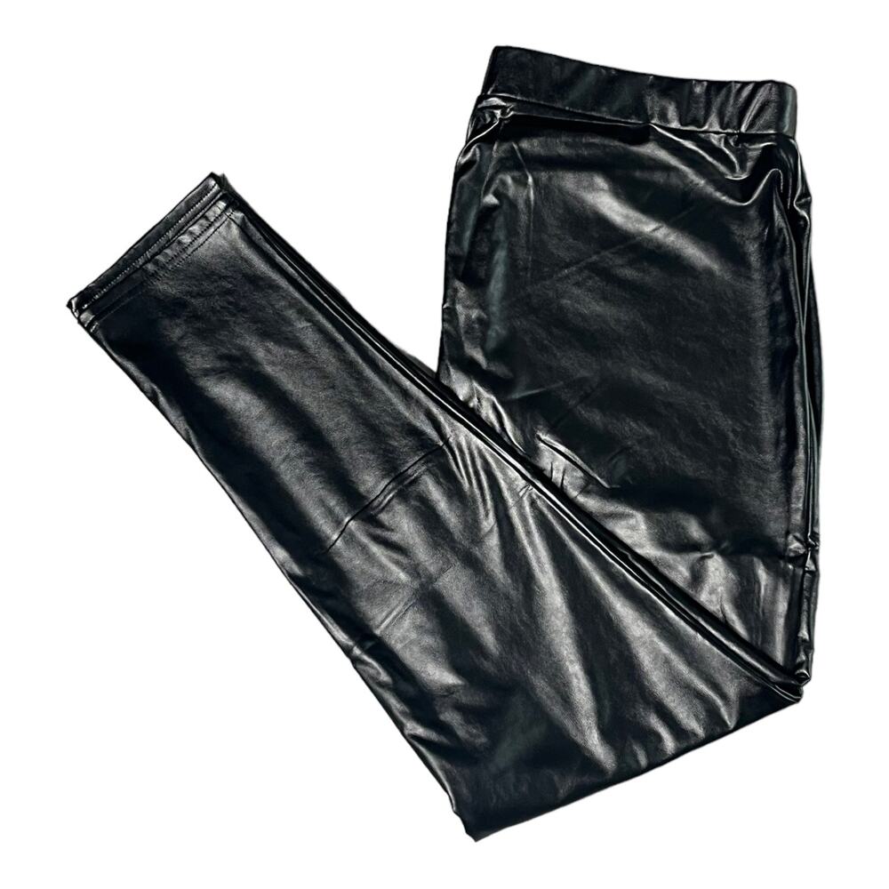 NEW Studio 1886 Faux LEATHER LEGGINGS XL US 16 Pant Black Soft Polyester Vinyl